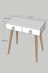 Ahşap Ayaklı Çift Çekmeceli Modern Dresuar Ceviz - Beyaz Ayak - 6
