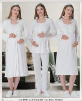 Mecit Pijama 5718 Ecru Sabahlıklı 4 Lü Hamile Lohusa Pijama Gecelik Tk - 1