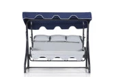 Salvia 3 Kişilik Yatarlı Salıncak - Bahçe Balkon Teras Salıncağı - Lacivert Çizgili Özel Dış Mekan Kumaş - 3