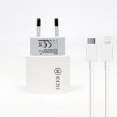 Factor M PD20W Quick Charger 20W Type-C to Lightning 2M Kablolu Şarj Set Beyaz - 1