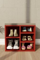 Ayakkabılık Beş Raflı Puflu - Kırmızı thumbnail 1