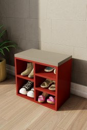 Ayakkabılık Beş Raflı Puflu - Kırmızı thumbnail 3