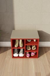 Ayakkabılık Beş Raflı Puflu - Kırmızı thumbnail 4