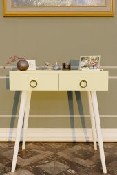 Ahşap Ayaklı Çift Çekmeceli Modern Dresuar Krem - Beyaz Ayak - 3
