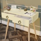 Ahşap Ayaklı Çift Çekmeceli Modern Dresuar Krem - Meşe Ayak - 4