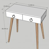 Ahşap Ayaklı Çift Çekmeceli Modern Dresuar Krem - Meşe Ayak - 5