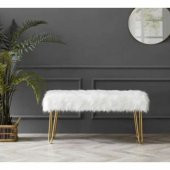 Ünüvar Konsept Puf & Benç 45*100-Gold Ayak Dökülmez Peluş Beyaz K1 - 1