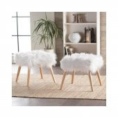 Ünüvar Konsept Puf & Benç 45*45-Ahşap Ayak Dökülmez Peluş Beyaz K1 - 2