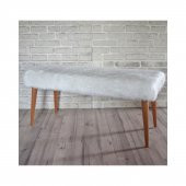 Ünüvar Konsept Puf & Benç 45*100-Ahşap Ayak Dökülmez Peluş Beyaz K1 - 2