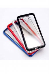 TahTicMer   Galaxy S8 Plus G955 Kılıf Manyetik Bumper Mıknatıslı Arka Camlı  Komple Koruma Siyah - 1