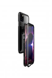 TahTicMer   Apple iphone 11 Pro Max Kılıf Manyetik Bumper Mıknatıslı Arka Camlı Siyah - 2