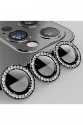 TahTicMer   Apple iphone 11 Pro Taşlı Kamera Lens Kırılmaz Cam Koruyucu Swarovski Taşlı Metal çerçeveli Lens - 1