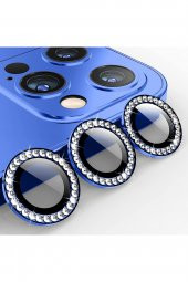 TahTicMer   Apple iphone 12 Pro Max Taşlı Kamera Lens Kırılmaz Cam Koruyucu Swarovski Taşlı Metal çerçeveli Lens - 1