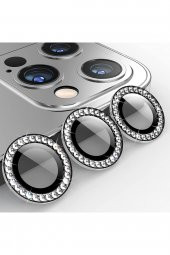 TahTicMer   Apple iphone 13 Taşlı Kamera Lens Kırılmaz Cam Koruyucu Swarovski Taşlı Metal çerçeveli Lens Koruma - 1