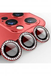 TahTicMer   Apple iphone 13 Pro Max Taşlı Kamera Lens Kırılmaz Cam Koruyucu Swarovski Taşlı Metal çerçeveli Lens - 1