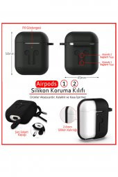 TahTicMer   Apple AirPods 1 2 Kılıf Kancalı Koruma Silikon Kapak - 4