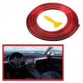 BUFFER® Kırmızı Araba Oto Trim Dekorasyon Şeridi Kauçuk Elastik Kolay Kurulum 5 metre Şerit Bant - 1