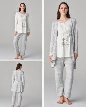 Feyza Pijama 4657 Gri  3Lü Hamile Lohusa Pijama Sabahlık Tk - 1