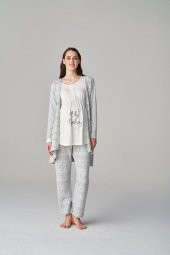Feyza Pijama 4657 Gri  3Lü Hamile Lohusa Pijama Sabahlık Tk - 2