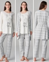 Feyza Pijama 4657 Gri  3Lü Hamile Lohusa Pijama Sabahlık Tk - 3