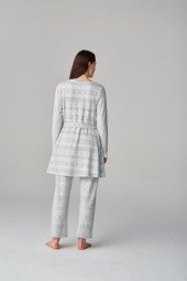 Feyza Pijama 4657 Gri  3Lü Hamile Lohusa Pijama Sabahlık Tk - 4