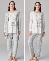 Feyza Pijama 4657 Gri  3Lü Hamile Lohusa Pijama Sabahlık Tk - 5