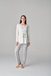Feyza Pijama 4657 Gri  3Lü Hamile Lohusa Pijama Sabahlık Tk - 6