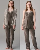 Feyza Pijama 4623 Antrasit Elan  3Lü Hamile Lohusa Pijama Sabahlık Tk - 1