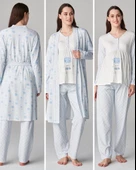 Feyza Pijama 4677 Mavi Mari 3Lü Hamile Lohusa Pijama Sabahlık Tk - 6