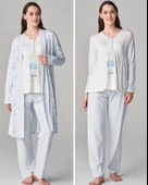Feyza Pijama 4677 Mavi Mari 3Lü Hamile Lohusa Pijama Sabahlık Tk - 7