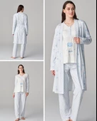 Feyza Pijama 4677 Mavi Mari 3Lü Hamile Lohusa Pijama Sabahlık Tk - 4