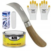 Aşı Bıçağı Eğri Uçlu Bağ Bıçağı Ara Çakı + Aşı Bandı + Aşı Macunu + Eldiven (4'LÜ SET) - 1