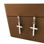 Gümüş Renk Kadın Sallantılı Haç Küpe - 1