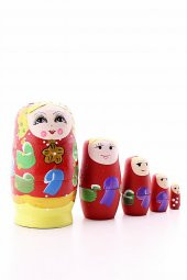 Ahşap Tombul İç İçe Matruşka Bebek Kırmızı Set 5li Büyük Boy - 1