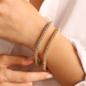 İtaly 14K Dorika Altın Bileklik Tricolor 7 mm thumbnail 3