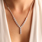 Beyaz Altın Set 8 Ayar Baget Tasarım Kolye,Küpe,Bileklik - 3