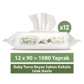 Baby Turco Beyaz Sabun Kokulu 90 Yaprak 12'li Paket Islak Mendil - 1