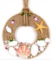 Deniz Kabuklu Deniz Yıldızlı Pembe Uğur Böcekli Halat İpli Kapı Ve Duvar Süsü thumbnail 1