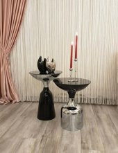 Olympos Dekoratif Parlak Siyah Model Krom Sehpa 50 ve 55 cm - 1