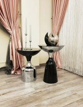 Olympos Dekoratif Parlak Siyah Model Krom Sehpa 50 ve 55 cm - 2