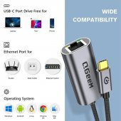 Qgeem USB Type-C to RJ45 Gigabit Ethernet Dönüştürücü Çoklayıcı Adaptör - 2