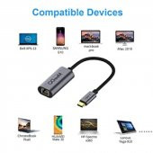 Qgeem USB Type-C to RJ45 Gigabit Ethernet Dönüştürücü Çoklayıcı Adaptör - 9