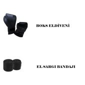 Desfabe Boxing Star 70x25 Cm Zincirli Boks Kum Torbası Siyah+El Sargı Bandajı+Boks Eldiveni - 2