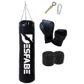Desfabe Boxing Star 70x25 Cm Zincirli Boks Kum Torbası Siyah +Askı Aparatı+Boks Eldiveni+El Sargı Bandajı - 1