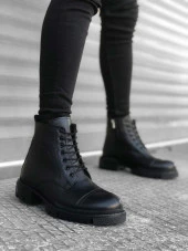 BA0187 İçi Dışı Hakiki Deri Siyah Erkek Fermuarlı Yarım Bot - 2