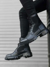 BA0183 İçi Dışı Hakiki Deri Siyah Erkek Postal Bot - 2