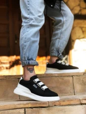 BA0329 3 Bant Siyah Beyaz Detaylı Kalın Taban Casual Erkek Ayakkabı - 3