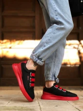 BA0329 3 Bant Siyah Kırmızı Kalın Taban Casual Erkek Ayakkabı thumbnail 6