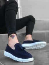 BA0005 Bağcıksız Yüksek Taban Lacivert Süet Klasik Püsküllü Corcik Erkek Ayakkabı thumbnail 1