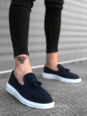 BA0005 Bağcıksız Yüksek Taban Lacivert Süet Klasik Püsküllü Corcik Erkek Ayakkabı thumbnail 2